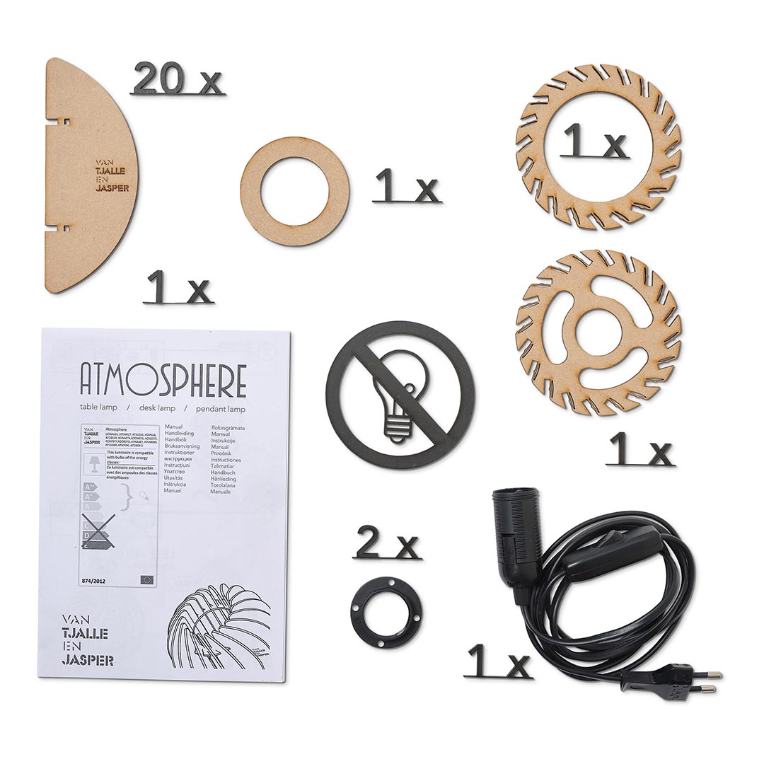 Atmosphere table lamp made from laser-cut MDF